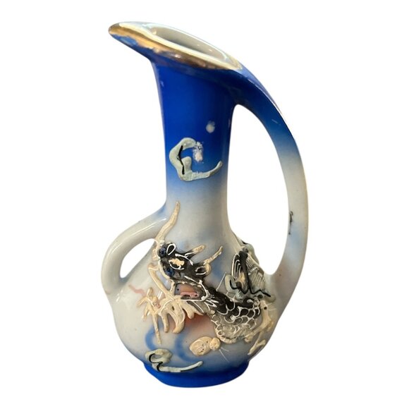 Vintage Japanese Dragonware Moriage Mini Pitcher – Blue with Raised Dragon Desig - Picture 1 of 4
